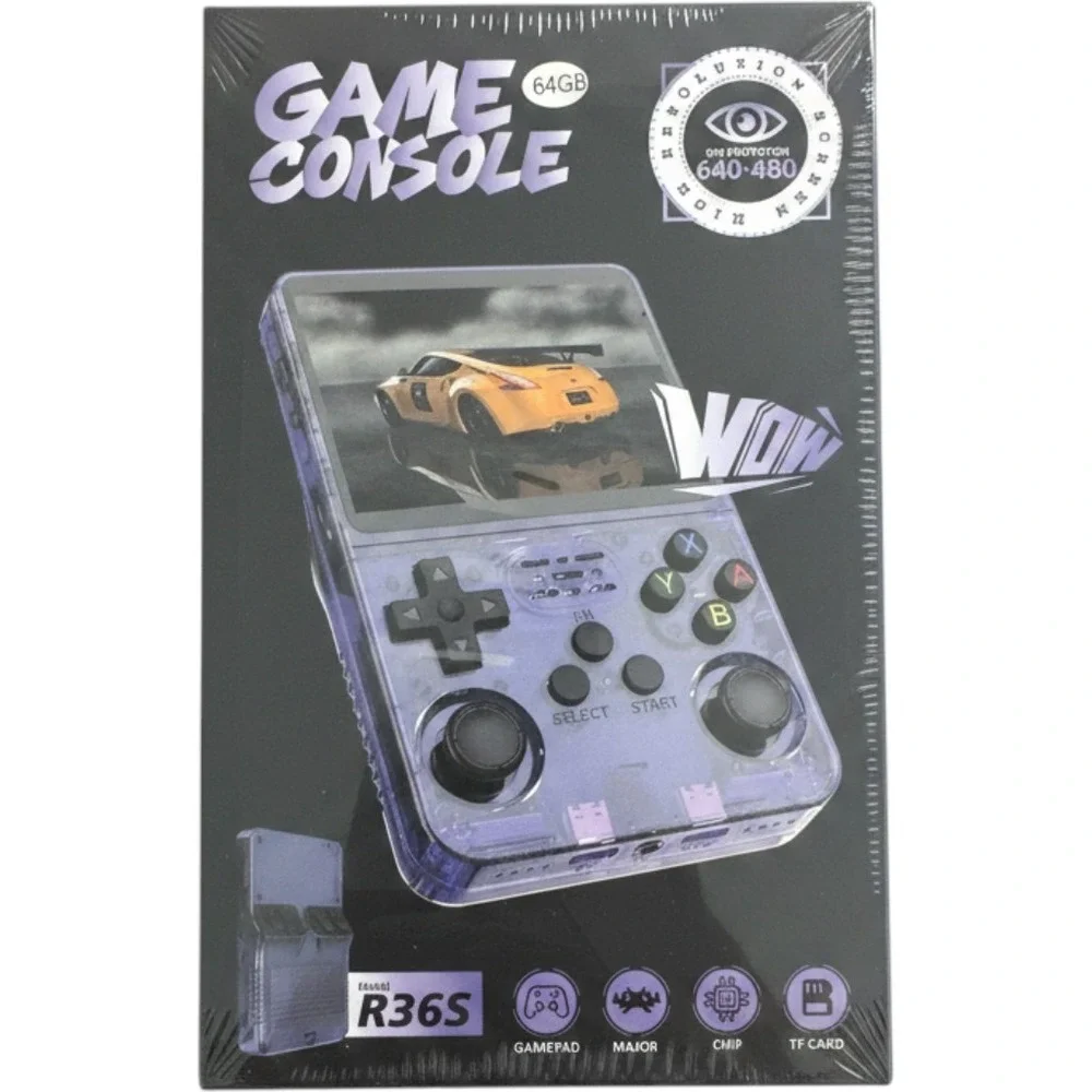 R36S Handheld Game Console Kids OS Purple R36S Retro 64GB Screen Dual Joystick‎